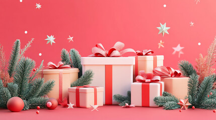 Beautiful Christmas colorful small and big present gift boxes background merry Christmas and happy new year