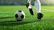© sknab - Precision Kick - Close-Up of Football Player's Leg in Mid-Swing on Green Grass Field
