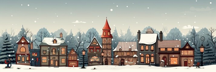 Charming winter village covered in snow with quaint houses and a festive atmosphere