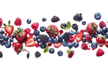 Sticker - Freshly picked berries and blueberries arranged on a clean white surface