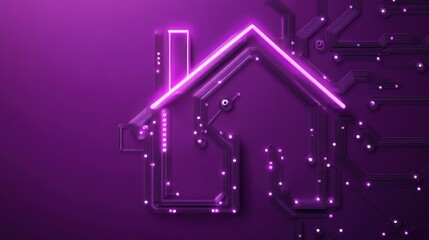 Wall Mural - Neon House on Circuit Board