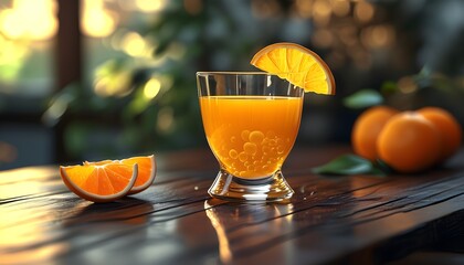 Wall Mural - Intricate Golden Spiral Design Showcased in Hyper-Realistic Orange Juice Glass