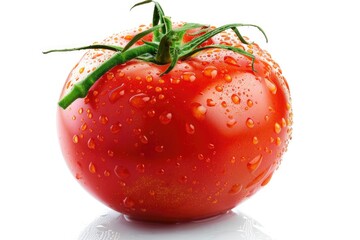 Close-up shot of a ripe tomato with water droplets glistening on its surface