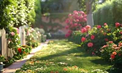 Canvas Print - Vibrant roses in a well-tended garden, Video