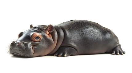 baby pygmy hippo on white background. generative ai illustration