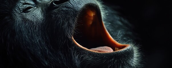 Close-up portrait of a howler monkey with mouth open against a dark background showcasing expressive emotion and wild beauty