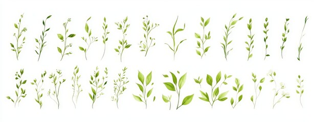 Shapes, plants, spots, lines, dots. Set of minimal trendy hand drawn abstract elements for graphic design.