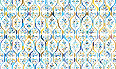 Wall Mural - Digitally created motif of floral patterns and geometric shapes on a white background.