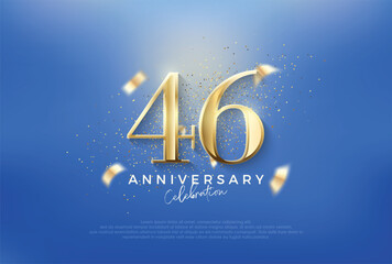 Wall Mural - Elegant number 46th with gold glitter on a blue background. Premium vector for poster, banner, celebration greeting.