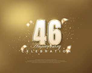 Wall Mural - Luxury gold 46th anniversary celebration with white numbers on gold background. Premium vector for poster, banner, celebration greeting.