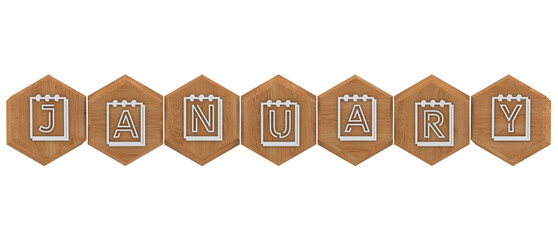 3D set of wooden boards spell January