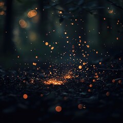 Poster - Sparkling fire in a dark forest