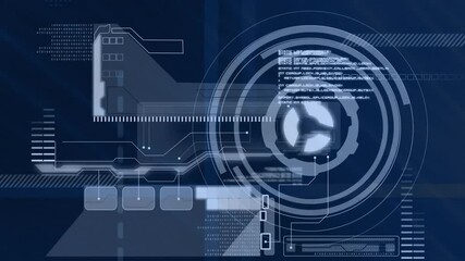 Animation of connections and digital data processing with scope over blue background