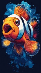 Wall Mural - A cartoon-style clownfish with exaggerated features and bold, bright colors, adding a fun and whimsical touch.