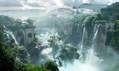 Poster - Towering cliffs with waterfalls cascading down, Video