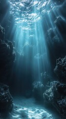 Wall Mural - Sunbeams pierce deep ocean