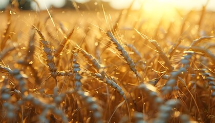 Wall Mural - Sunlit Golden Wheat Field Closeup Emphasizing Abundant Harvest and Vibrant Rural Agriculture Under a Bright Summer Sky