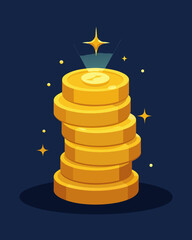 A stack of glowing gold coins a beacon of hope for a brighter financial future.. Vector illustration