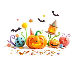 Wall Mural - Vector character image of 3d pumpkin illustration cheerful nuance commemorating halloween day white background. Suitable for commemorating halloween day and used for halloween ornaments.