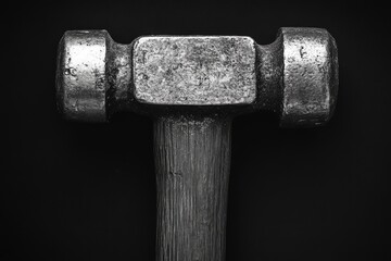 Wall Mural - Close-up of a Worn Metal Hammer Head on a Black Background