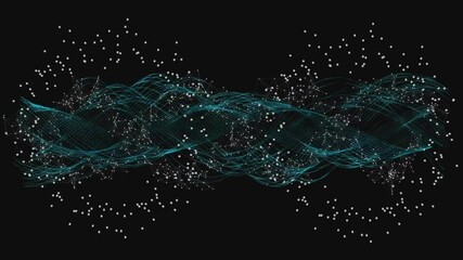 Sticker - Flowing blue waveforms and particles, abstract animation over black background