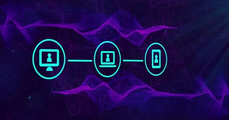 Poster - Connected devices animation over purple abstract background