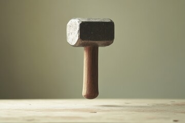 Canvas Print - A Silver Hammer with a Wooden Handle Hovering Above a Wooden Surface