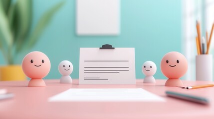 Poster - Smiling Characters with Blank Paper for Your Text.