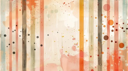 Poster - Pastel chaotic striped background with dots, modern european ink painting, matte abstract background