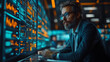 © Ratchpon - A focused business leader analyzes futuristic financial strategies in high tech environment, surrounded by digital data displays and vibrant graphs