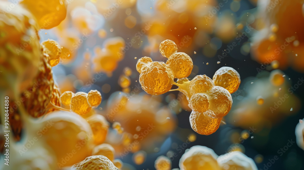 Closeup photo of yeast cells fermenting, showcasing their intricate ...