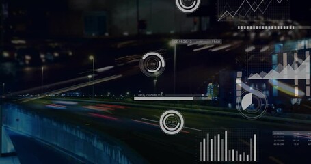 Poster - Data analytics and graphs animation over city traffic at night