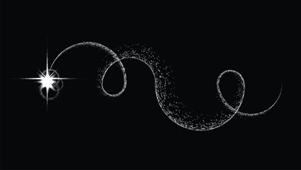 Wall Mural - magic star with dusty tail. space ship with curved trail in space. futuristic landscape, with noise 