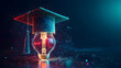 © Neural9 Project - Abstract Graduation Cap on Light Bulb with Glowing Lines and Dots -  Knowledge and Innovation Concept
