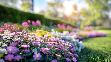 Poster - A beautiful garden with a variety of flowers including pink and yellow