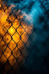 Poster - a striking image of an iron fence set against dramatic backdrop of swirling smoke in shades of blue 