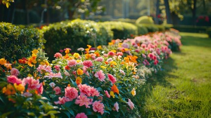 Poster - A row of flowers with a green background