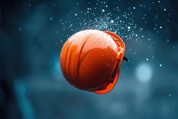 Canvas Print - Orange Hard Hat Covered in Water Droplets