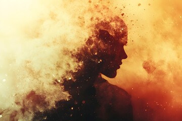 Wall Mural - A woman's face is shown in a blurry, distorted way, with smoke