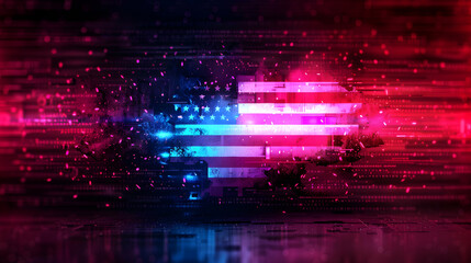 Poster - Usa Flag Abstract Pixel Art