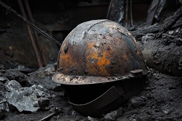 Poster - Rusty and Dirty Hard Hat in Rubble