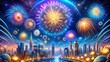 © Nata - Colorful fireworks exploding over city skyline during vibrant celebration at night