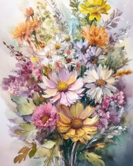 Poster - Romantic bouquet of beautiful flowers. Watercolor painting.