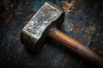 Wall Mural - Rusty Hammer on a Dark Wooden Surface