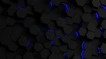 Poster - Geometric hexagonal background with neon hexagon grid. Contemporary sci-fi texture for cyberspace.