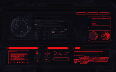 Fototapete - Warning Danger Alarm pop-up screens with HUD, GUI, and UI elements.