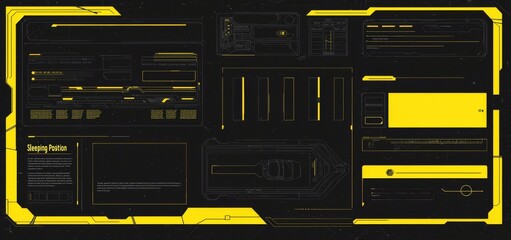 Fototapete - Set of modern elements for the HUD interface. Menu elements for the game HUD interface. Information panels.