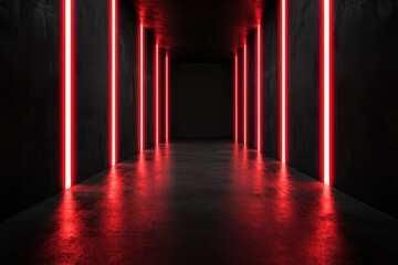 Poster - Futuristic futuristic sci-fi background. 3D illustration of an empty dark room.