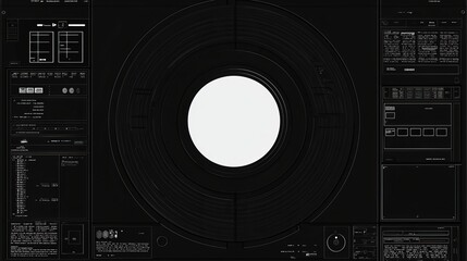 Fototapete - Cyberpunk Abstract Screen Scifi UI Monitoring Panel Display Illustration, HUD Futuristic Elements Automatic System Scanning User Interface.
