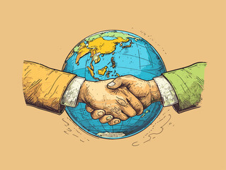 Wall Mural - International Business Handshake with Globe: A Global Connection for Success